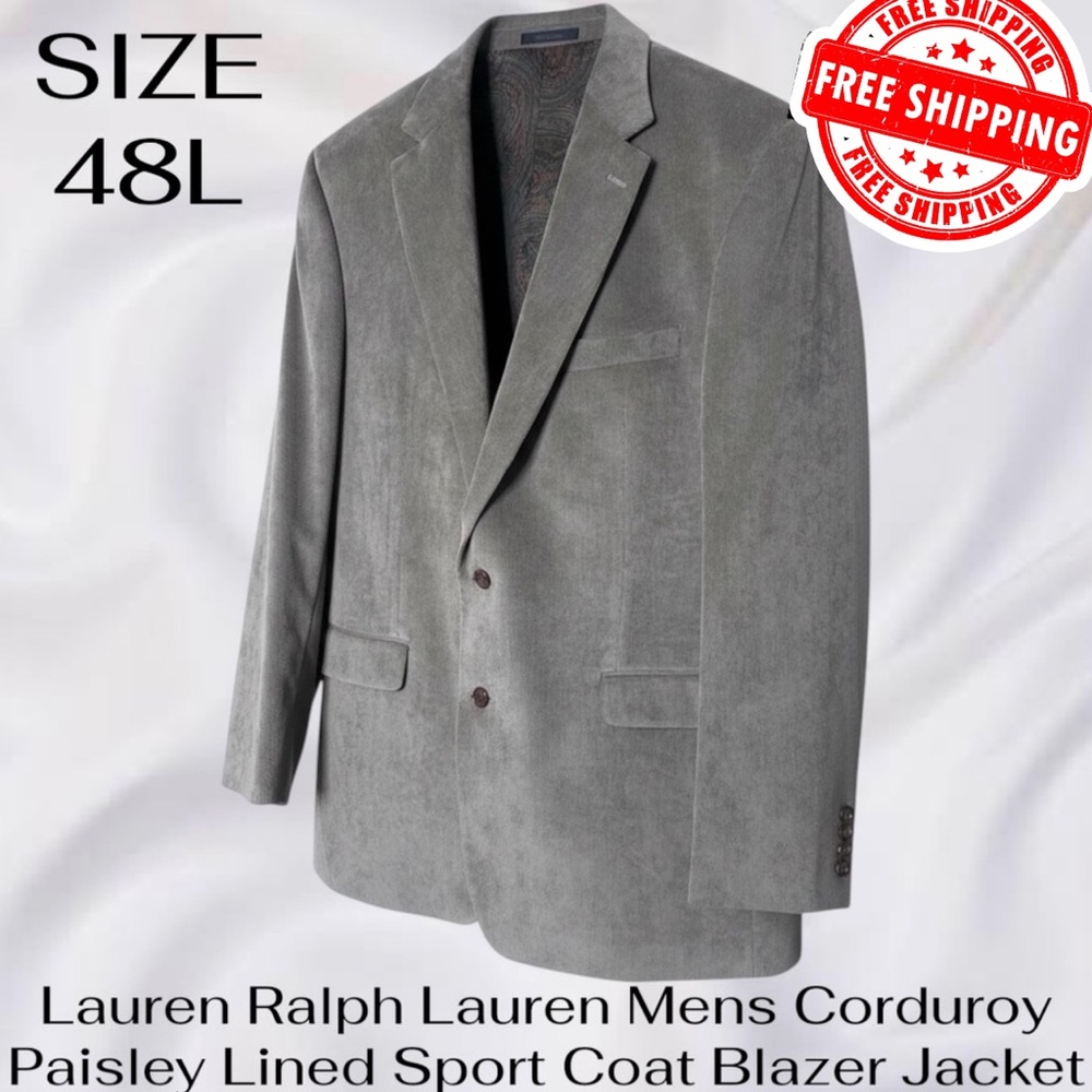 Lauren Ralph Lauren Mens Corduroy Paisley Lined Sport Coat Blazer Jacket 48L